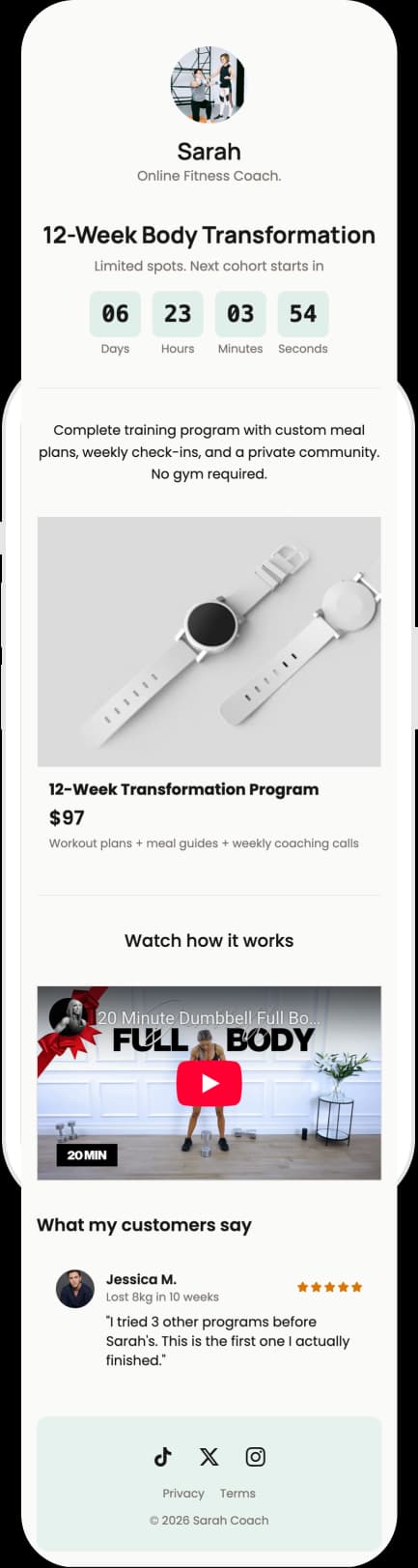 A bio page that sells your coaching, not just lists your links